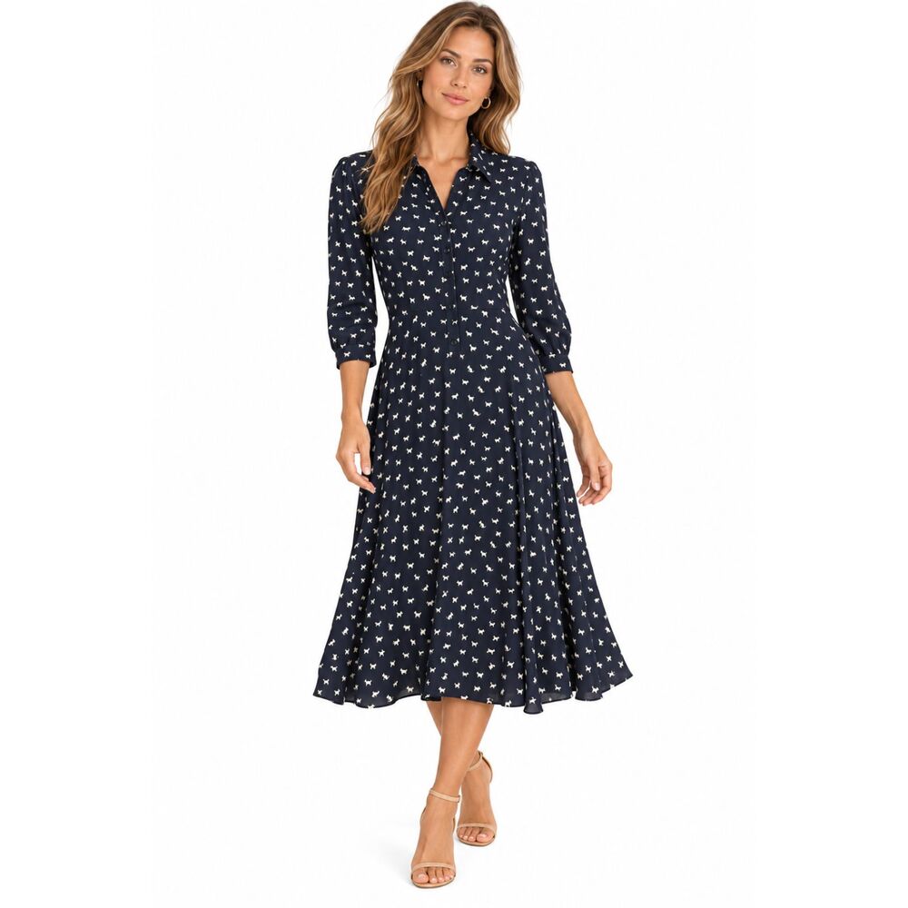Hobbs Emmaline Midi Dress Navy US 8 Scottie Dog Print